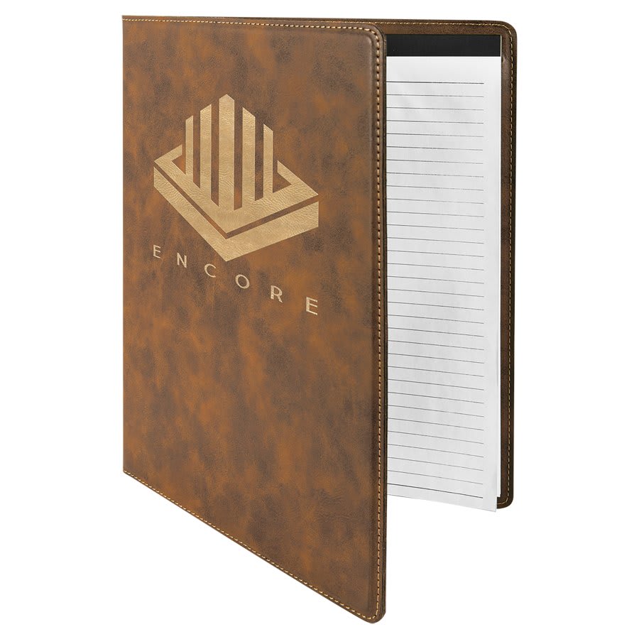 Customizable Leatherette Portfolio with Notepad - Legacy Creator IncRustic engraves Gold